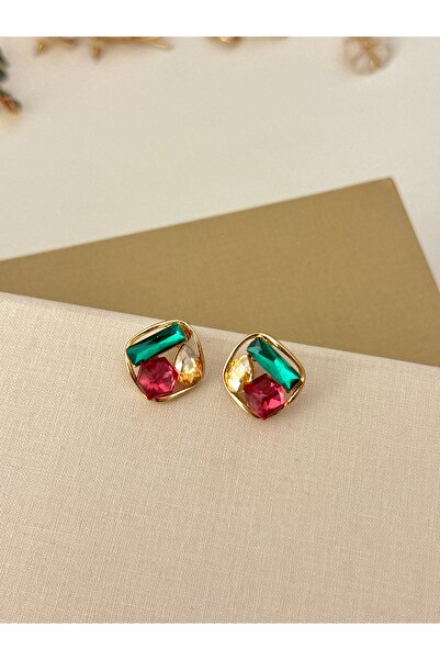 YOUES JEWELRY أقراط نسائية من الحجر الملون الفولاذي