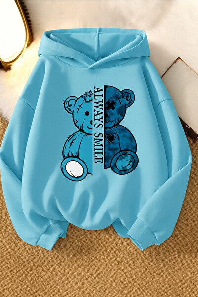 CLASSY.MODA Hanorac unisex cu 3 fire K cu glugă cu buzunar cangur Ursuleț B c...