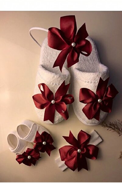 Massaltay Bowknot Maternity Slippers and Crown Set of 4 – Postpartum Mother Set