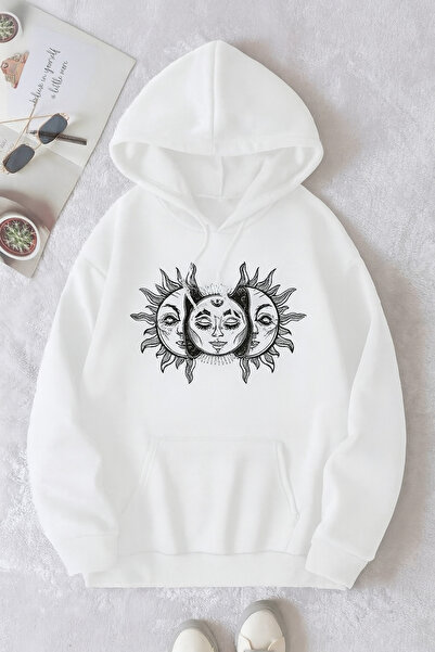 CLASSY.MODA Φούτερ Unisex με κουκούλα με τσέπες καγκουρό, Sun and Moon με τύπ...