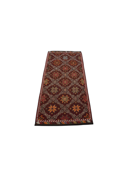 Genel Markalar El Dokuması Çiçekli Karapınar Yörük Yün Cecim Kilim 0747 - Yen...