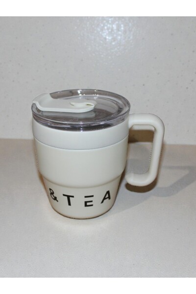 WDA كوب قهوة وشاي معزول من الفولاذ المقاوم للصدأ مع غطاء - 480 مل، أبيض كريمي