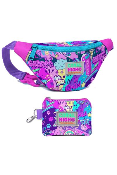Coral High Girl's Graffiti Pattern Waist Bag and Coin Purse Set