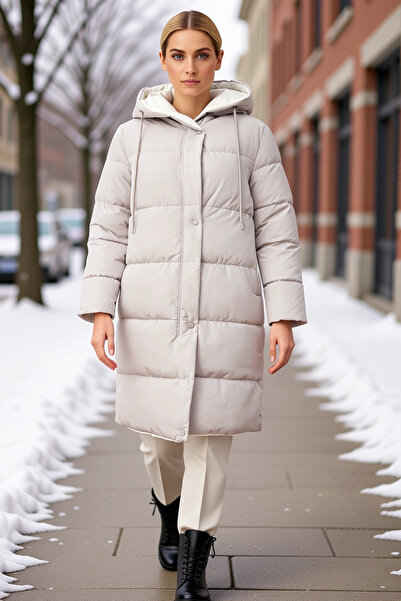 BENERLY Women's Hooded Long Sleeve Solid Pattern Regular Fit Puffer Coat Func...