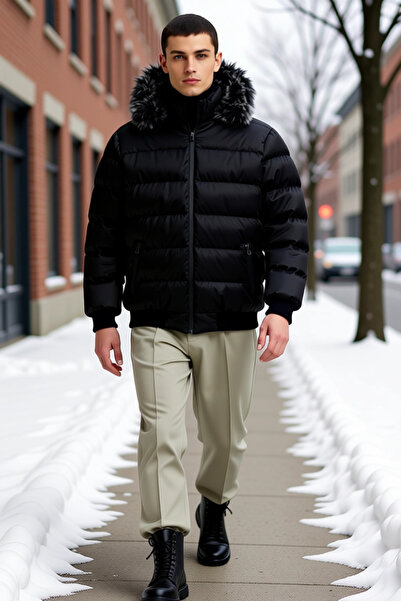 BENERLY Men's Hooded Standard Sleeve Solid Pattern Coat Functional Durable Qu...