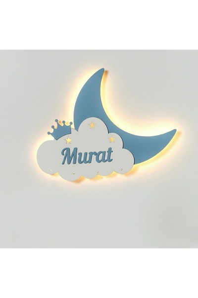 Runc Design Kişiye Özel İsimli Bulut Ay Gece Lambası | Figürlü Çocuk Odası Du...