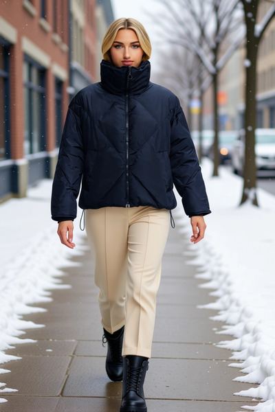 BENERLY Women's Mock Neck Low Arm Zippered Quilted Coat Functional Durable Qu...