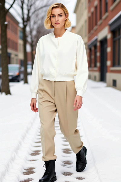 BENERLY Women's Judge Collar Low Sleeve Plain Pattern Bomber Coat Functional ...