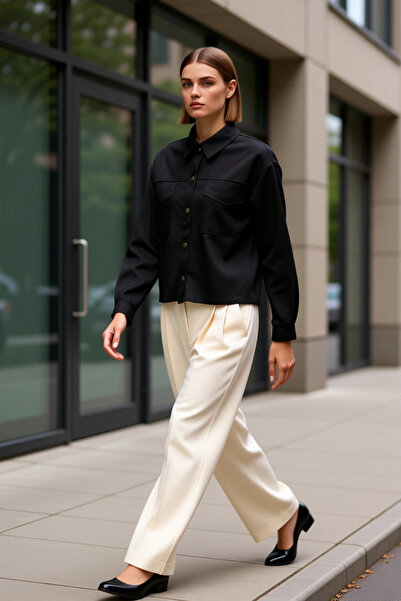 BENERLY Women's Jacket Collar Standard Sleeve Plain Pattern Woven Suede Shirt...