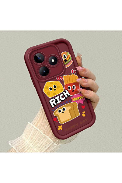 ucuc حافظة كرتونية مرنة متوافقة مع هاتف Realme C51 باللون الأحمر الداكن