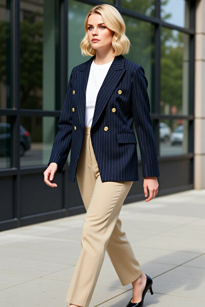 BENERLY Women's Double-Breasted Collar Standard Sleeve Woven Jacket Functiona...