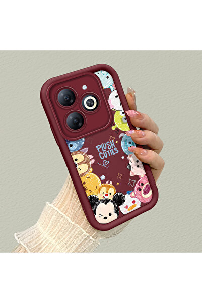 ucuc حافظة كرتونية مرنة متوافقة مع هاتف Tecno Spark 20/20C باللون الأحمر الداكن