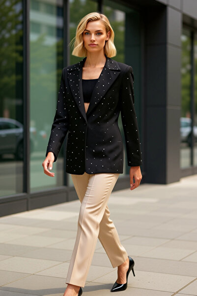 BENERLY سترة نسائية بياقة وأكمام طويلة ذات تصميم عادي ونمط عادي، سترة عملية و...