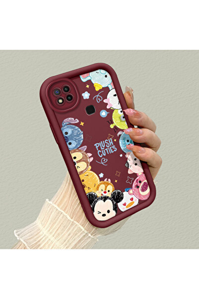 ucuc Xiaomi Redmi 9C Uyumlu Esnek Silikon Koruma Bordo Renk Karikatür Kılıf