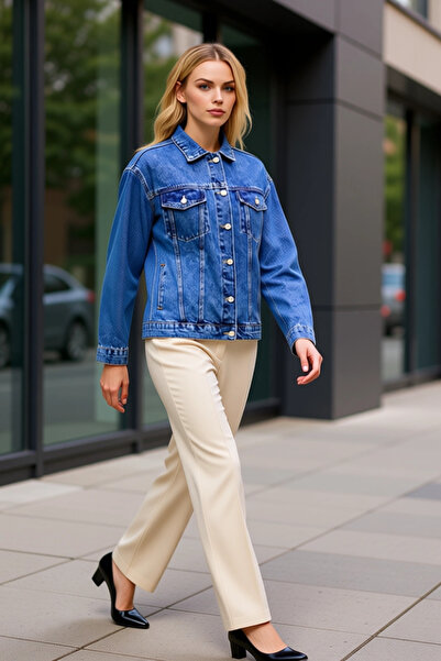 BENERLY Women's 100% Cotton Oversized Shirt Collar Low Armhole Denim Jacket F...