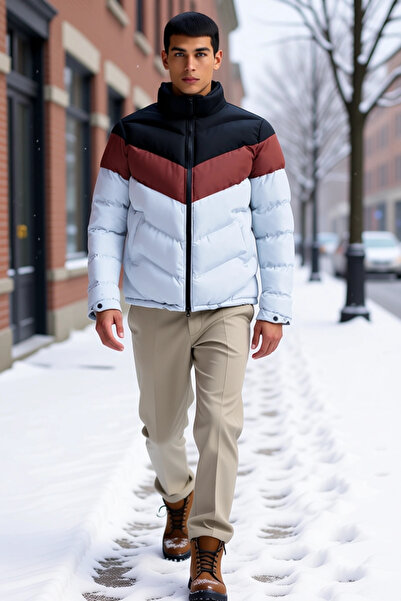 BENERLY Men's Mock Neck Zippered Long Sleeve Standard Fit Puffer Coat Functio...