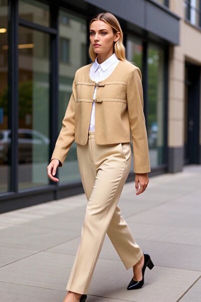 BENERLY Women's 100% Cotton Crew Neck Standard Sleeve Gabardine Jacket Functi...