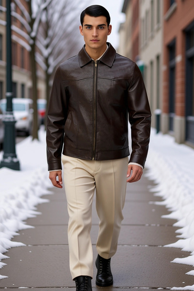 BENERLY Men's Jacket Collar Standard Sleeve Plain Pattern Regular Fit Coat Fu...