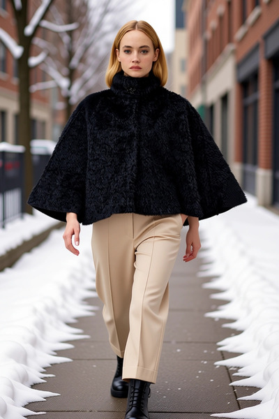 BENERLY Women's Mock Neck Standard Sleeve Poncho Fabric Functional Durable Qu...