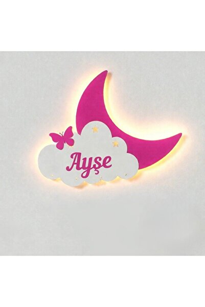 Runc Design Kişiye Özel İsimli Bulut Ay Gece Lambası | Figürlü Çocuk Odası Du...