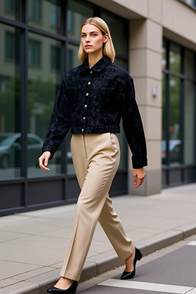 BENERLY Women's Straight Collar Standard Sleeve 100% Cotton Denim Jacket Func...