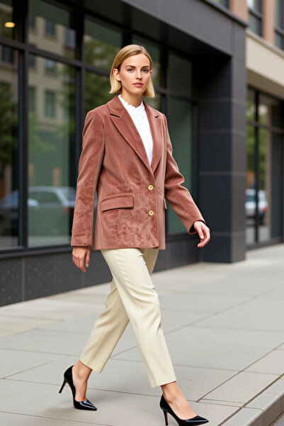 BENERLY Women's Jacket Collar Long Sleeve Standard Fit Corded Fabric Velvet F...