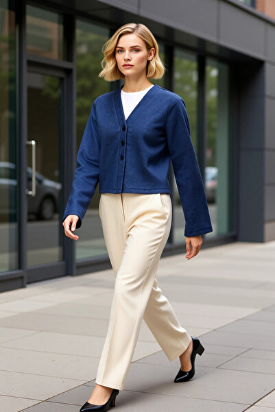 BENERLY Women's V-Neck Solid Pattern Standard Sleeve Long Sleeve Knitted Jack...