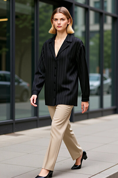 BENERLY Women's Jacket Collar Drawstring Sleeve Long Sleeve Striped Woven Fab...