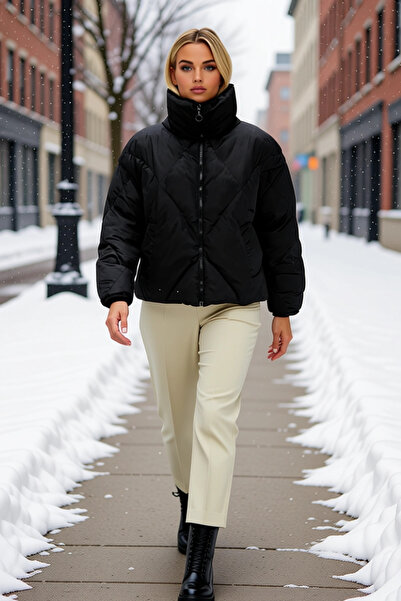 BENERLY Women Oversized Mock Neck Low Arm Quilted Coat Functional Durable Qua...