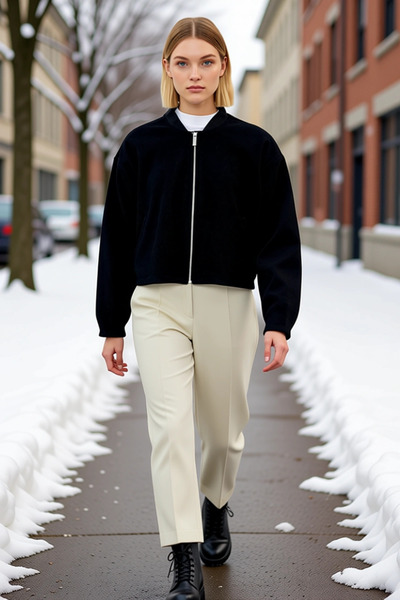 BENERLY Women's Judge Collar Low Sleeve Zippered Bomber Jacket %100 Polyester...