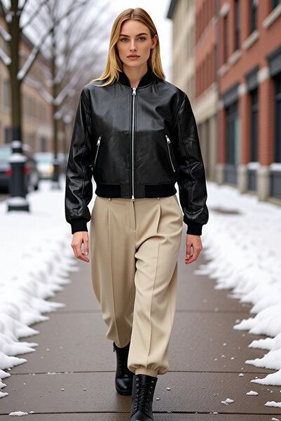 BENERLY Women's Judge Collar Standard Sleeve Bomber Fit Slim Jacket Functiona...