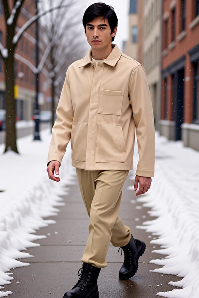 BENERLY Men's Shirt Collar Standard Sleeve Cashmere Coat Functional Durable Q...