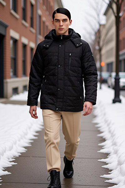 BENERLY Men's Hooded Standard Sleeve Plain Pattern Woven Coat 100% Polyester ...