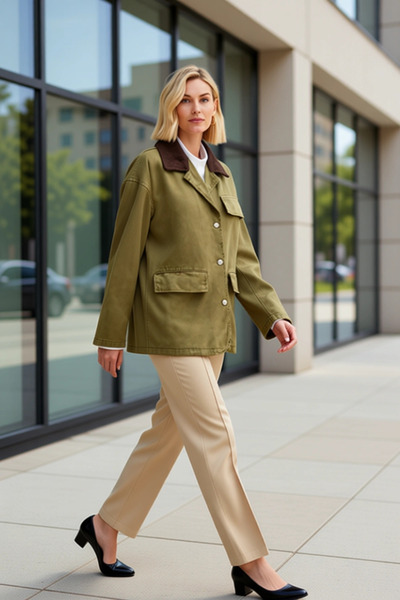 BENERLY Women's Shirt Collar Low Sleeve 100% Cotton Oversized Denim Jacket Fu...