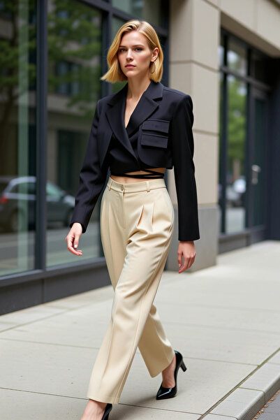 BENERLY Women's Double-Breasted Closure Woven Blazer Jacket Long Sleeve Funct...