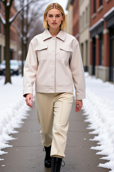 BENERLY Women's Low Sleeve Jacket Collar Long Sleeve Oversized Mold Faux Leat...