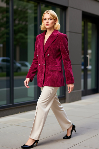 BENERLY Women's Double-Breasted Collar Long Sleeve Plain Velvet Blazer Jacket...