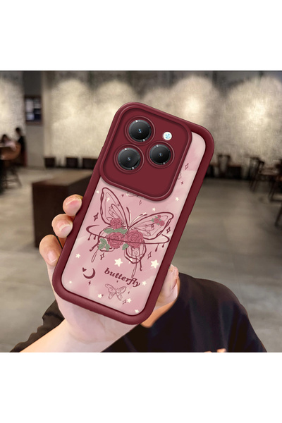 ucuc حافظة مقاومة للصدمات من السيليكون باللون العنابي بنمط الفراشة الوردية ال...