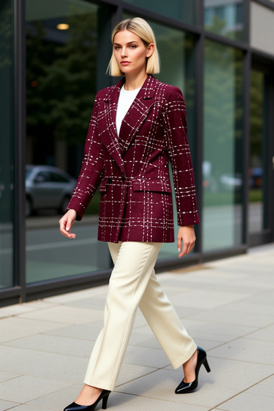 BENERLY Women's Oversized Jacket Collar Long Sleeve Standard Fit Tweed Patter...