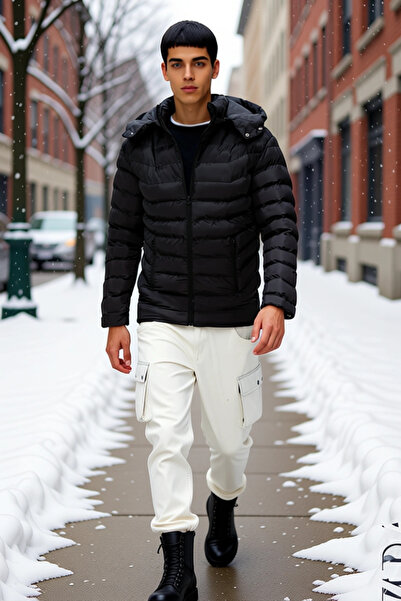 BENERLY Men's Hooded Zippered Standard Sleeve Plain Pattern Coat Functional D...