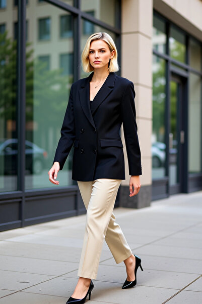 BENERLY Women's Double-Breasted Lapel Long Sleeve Regular Fit Woven Blazer Co...