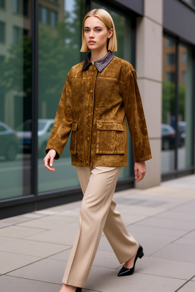 BENERLY Women's 100% Cotton Shirt Collar Low Sleeve Oversized Jacket Function...