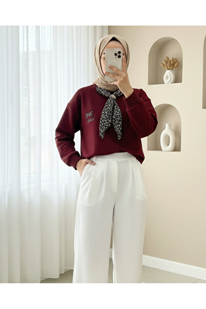 Modamorfo Scarf with Leopard Emblem 3 Thread Sweat -Burgundy