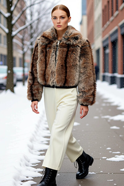 BENERLY Cămașă cu mânecă lungă pentru femei, cu guler și fermoar, din blană a...