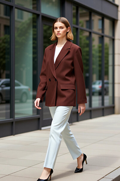 BENERLY Women's Jacket Collar Long Sleeve Oversized Mold Plain Pattern Woven ...