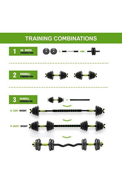 YALLA HomeGym 30KG Adjustable Dumbbells Barbell Kettlebell Set, 8 in 1 Free Weights Dumbbells