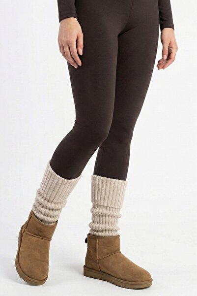 KOZİA OUTDOORS Doğal Yün Tozluk Fitilli Kışlık Beyaz Kadın Dizlik Kalın Ayaks...