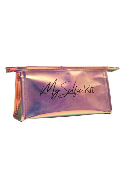 Juene Pembe Biyeli Şeffaf Hologram Makyaj Çantası