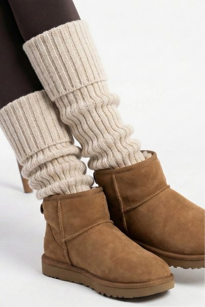 KOZİA OUTDOORS Natural Wool Leggings Corded Fabric Winter White Women's Knee Pads Thick Footless Yoga Over-The-Knee Socks