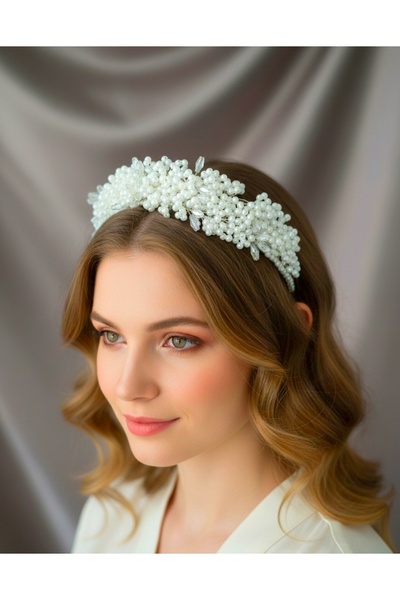 BagsMadame Λευκές Πέρλες Κρυστάλλινες Χάντρες Μίξης Νυφική Κορώνα Γάμου Αρραβ...